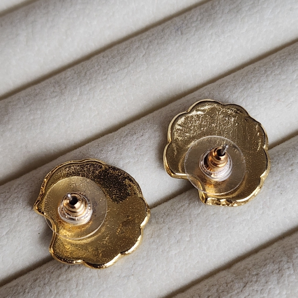 Vintage 80s Cloisonne Enamel Blue Green Purple Stud Earrings Retro Gold Tone - Picture 3 of 6